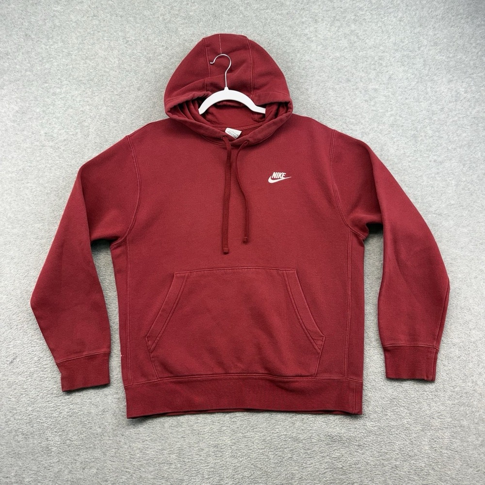 Nike Club Fleece Hoodie Men's Adult Small Maroon  Red Pullover Swoosh Sweatshirt